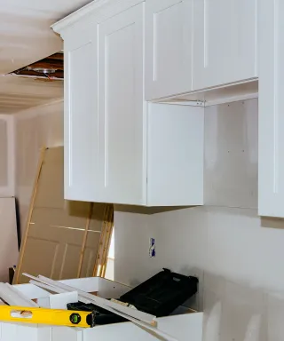 Newely refinished cabinets in a kitchen